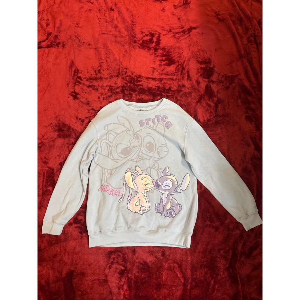 Disney Lilo & Stitch Angel Light Blue Graphic Crewneck Sweatshirt Womens Medium